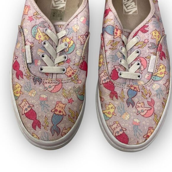 Vans Classic Slip On Elastic Lace Pink Kitten Mermaid Cats Youth 6 Women’s 7.5 - Picture 4 of 9